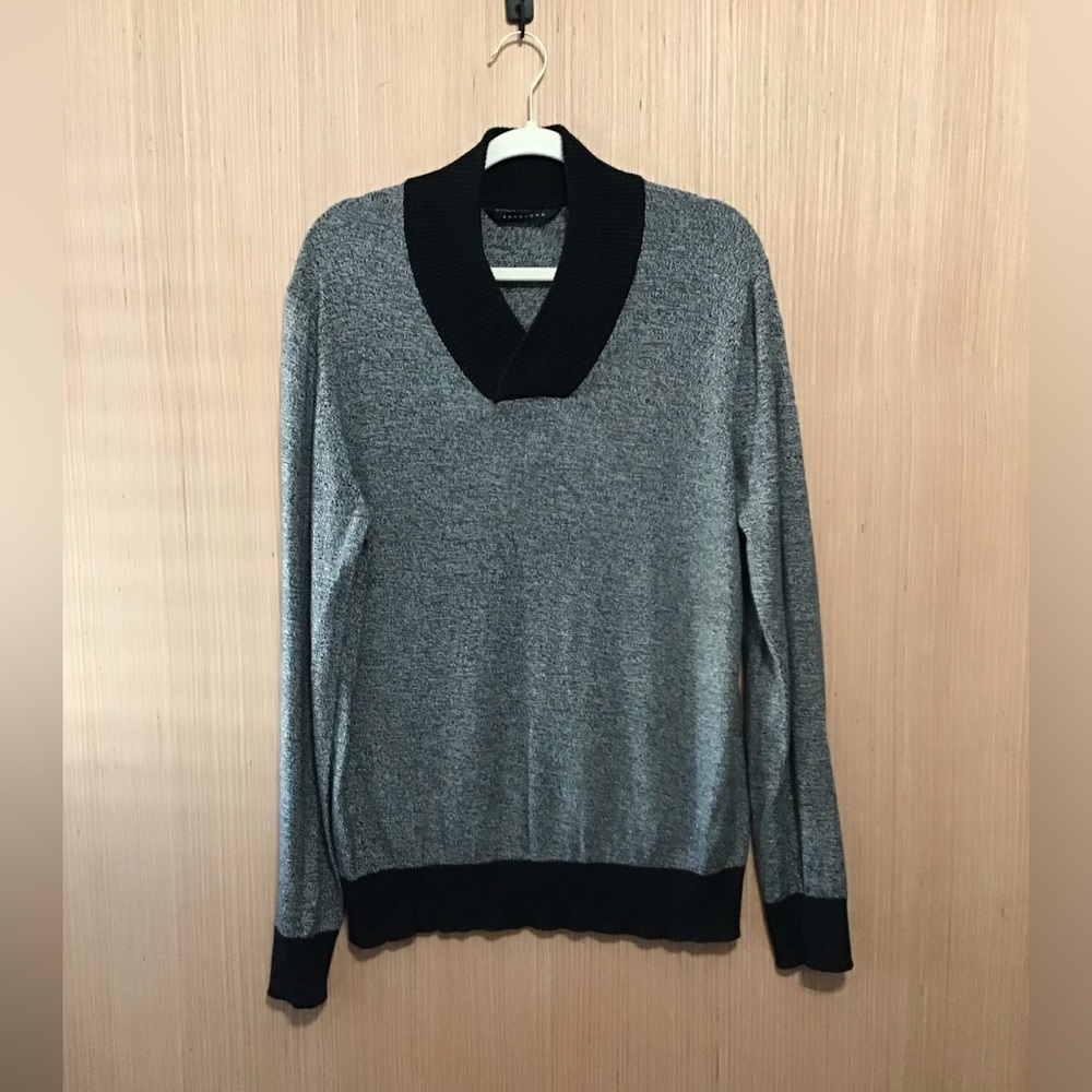 SEAN JOHN Men’s Sz L Collared Sweater Gray Black Long Sleeve